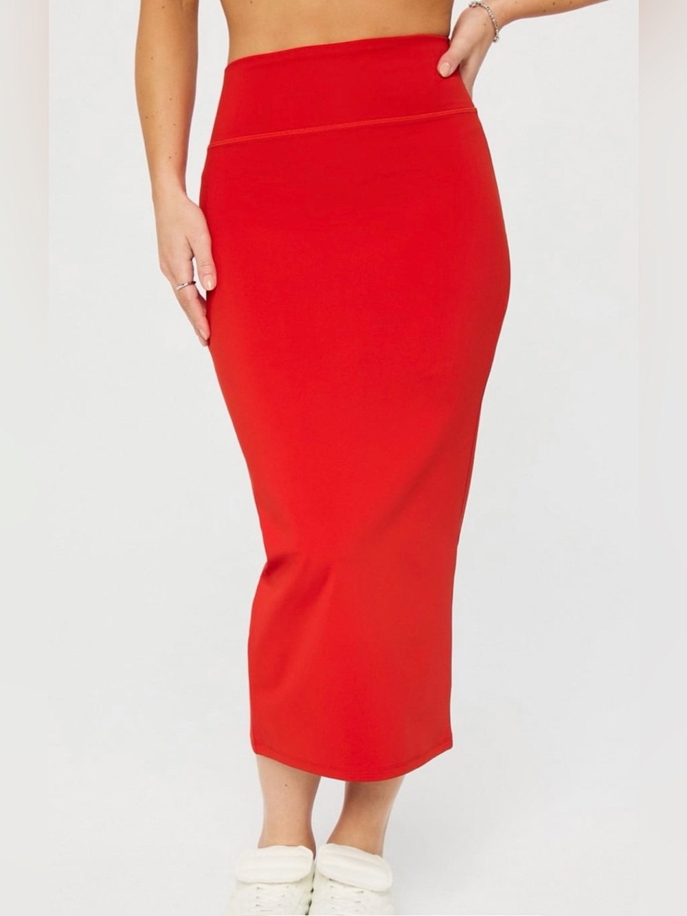 NWOT Fabletics Vibrant Red Midi Pencil Skirt Size L